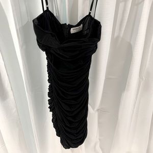 BLACK RUCHED ORGANZA MESH MINI DRESS